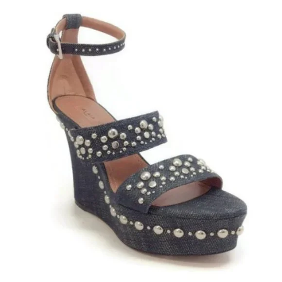 Alaïa Denim Studded Wedge Sandals Size: 8.5 | IT 38.5 Retail $1,435 - Picture 2 of 4